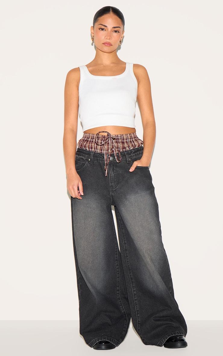 Petite Black Denim Double Layered Boxer Boyfriend Jeans Product Image
