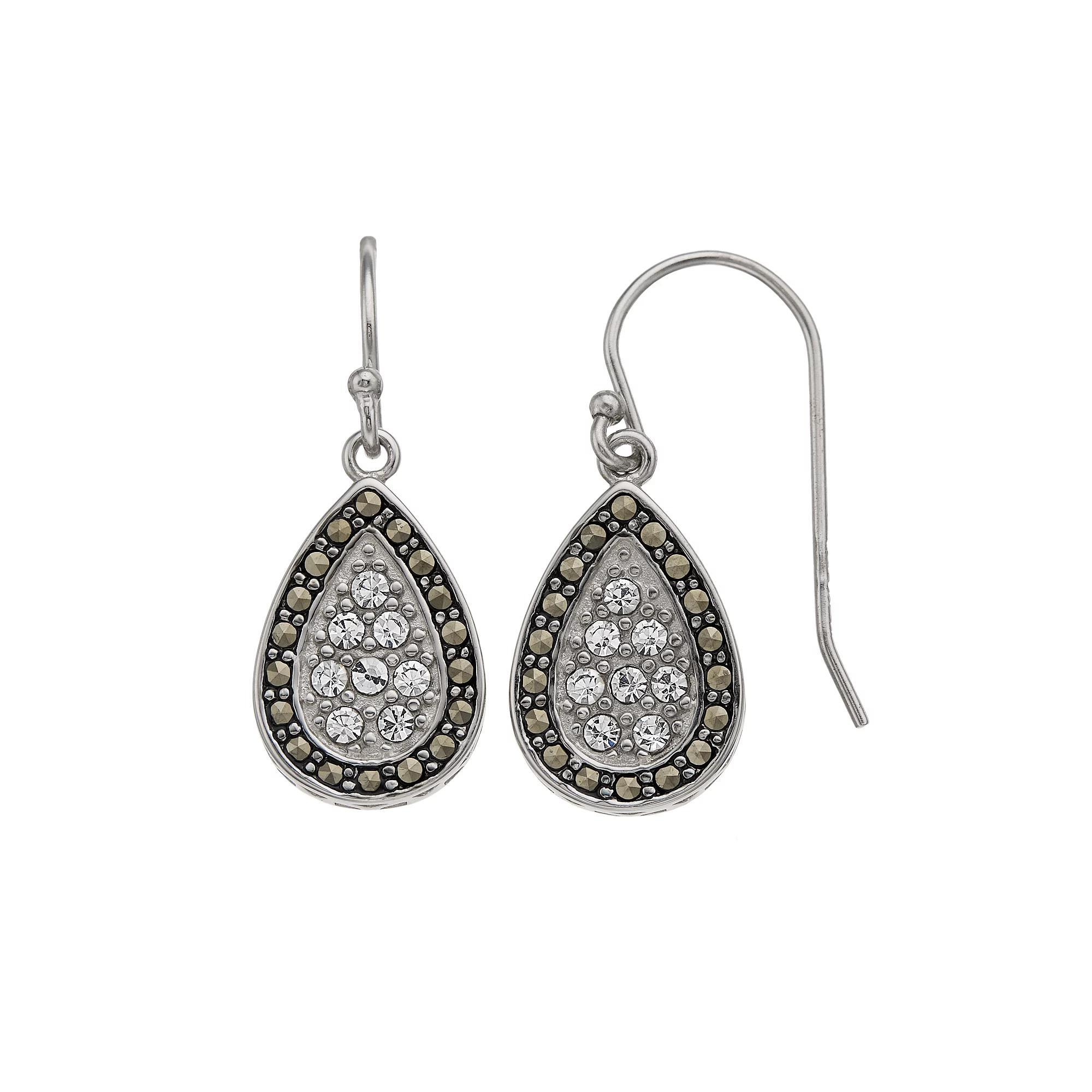 Tori Hill Sterling Silver Marcasite & Crystal Teardrop Earrings, Women's Product Image