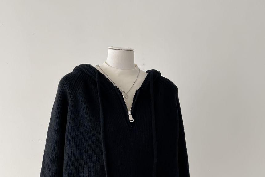 Half-Zip Plain Hooded Sweater Product Image