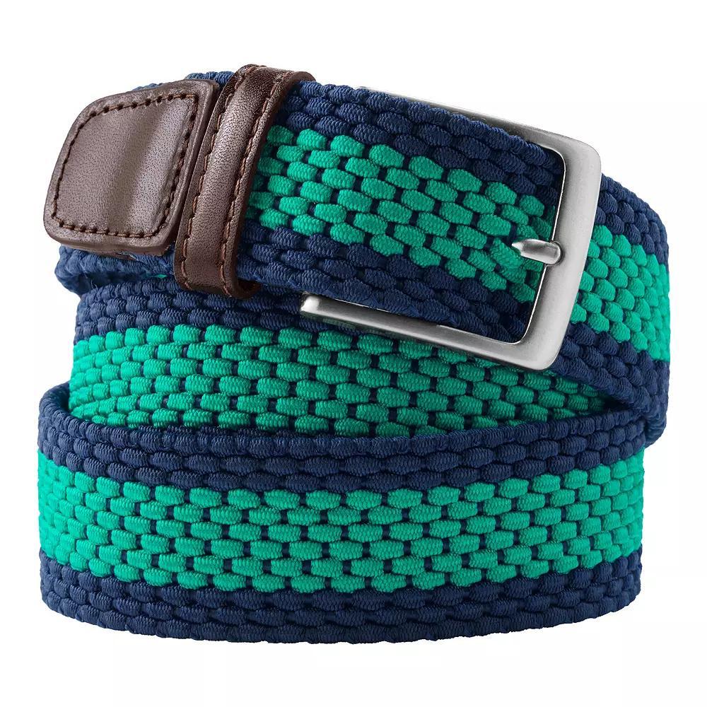 Men's Lands' End Elastic Braid Leather Trim Belt, Size: XXL, Green Clay Stripe Product Image
