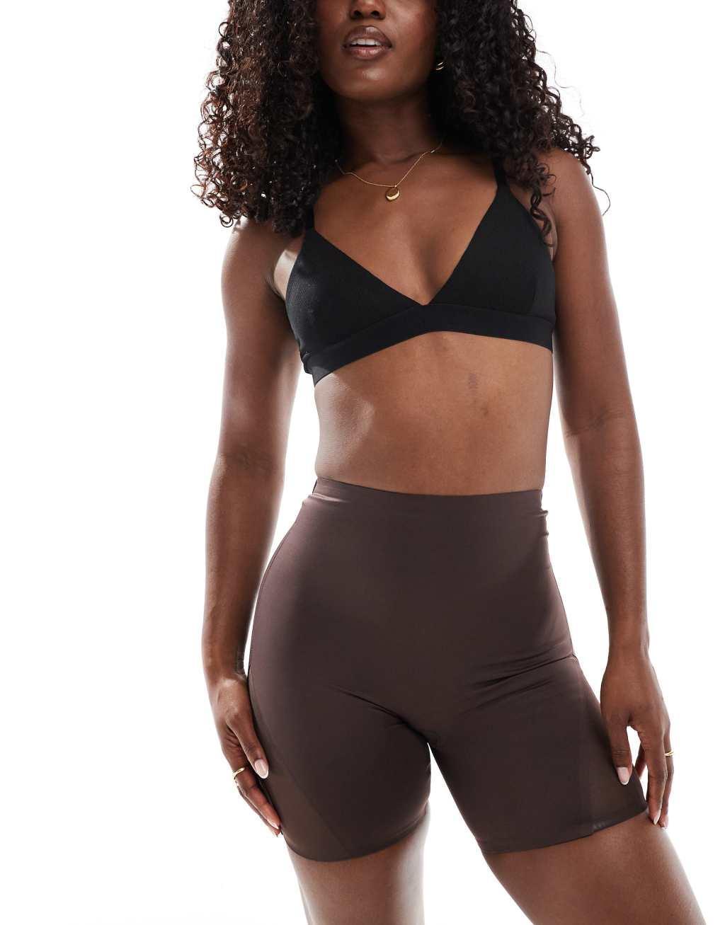 ASOS DESIGN Contouring medium control low back shorts with mesh in brown Product Image