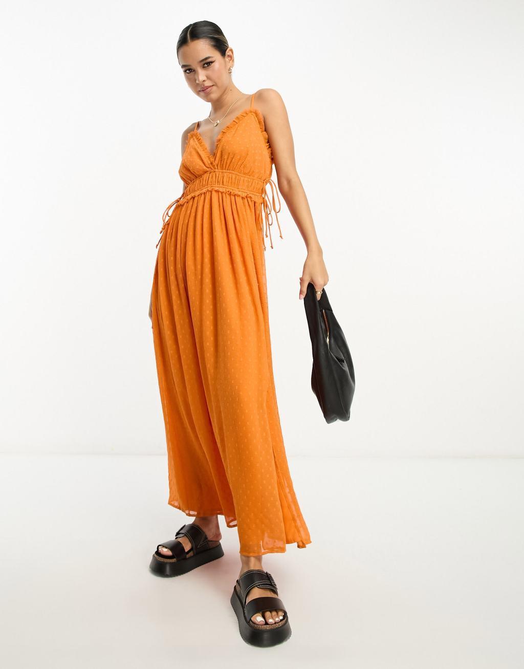 ASOS DESIGN elasticized ruffle waist midi slip dress Product Image