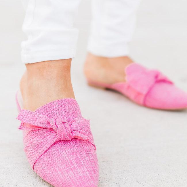 Audry Pink Tweed Bow Mule Flats FINAL SALE Product Image