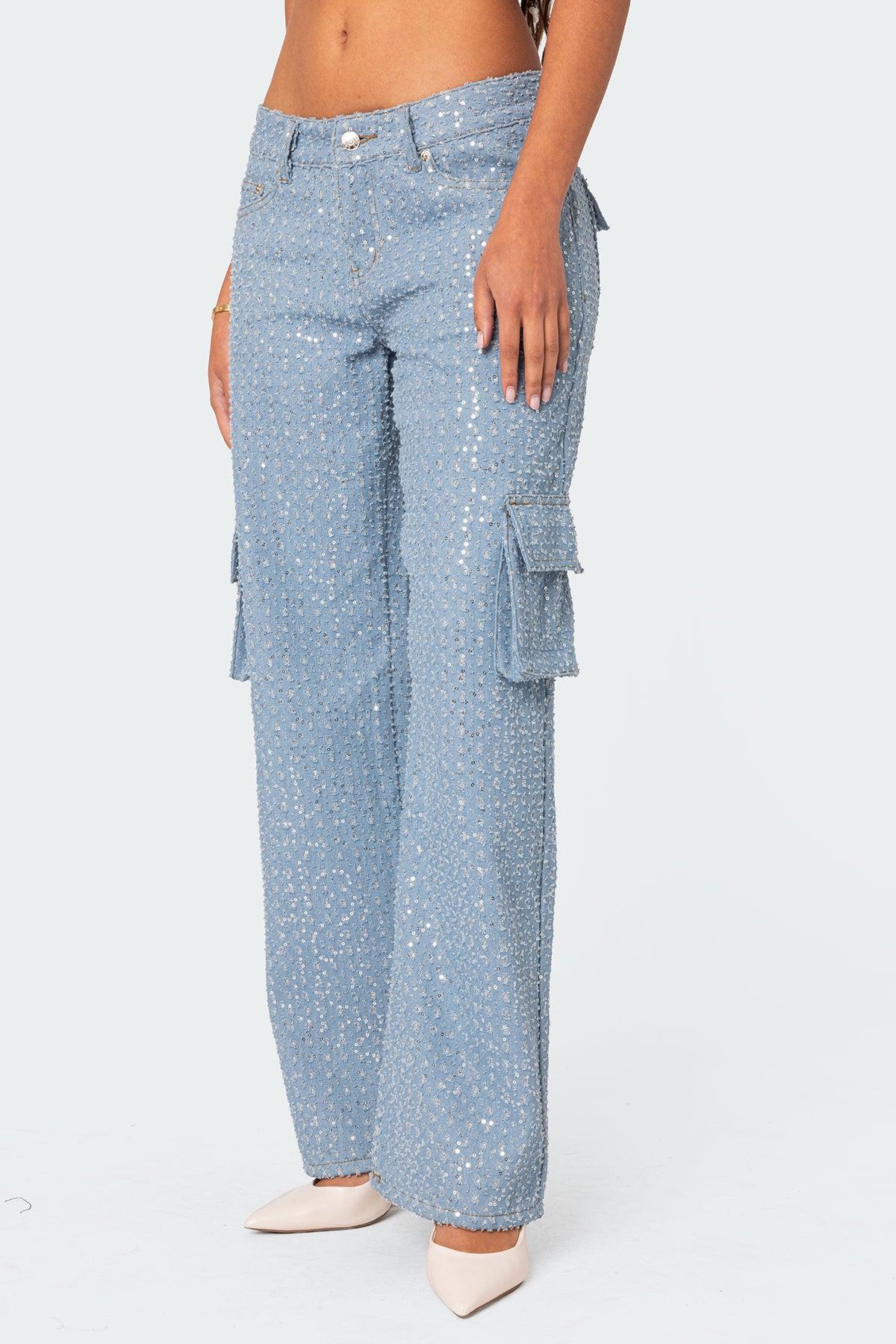 Icing Sequin Low Rise Cargo Jeans Product Image