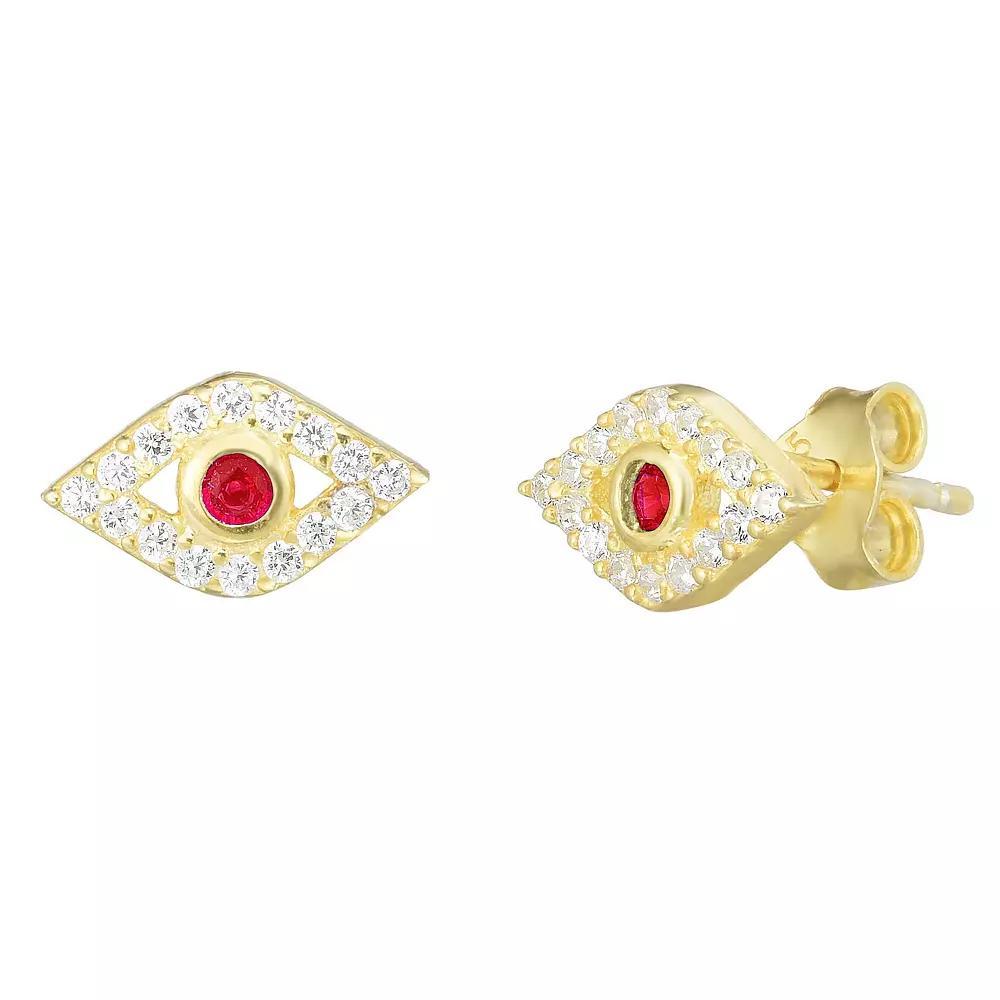 Sunkissed Sterling 14k Gold Over Silver Cubic Zirconia Eye Stud Earrings, Womens, Gold Tone Red Product Image
