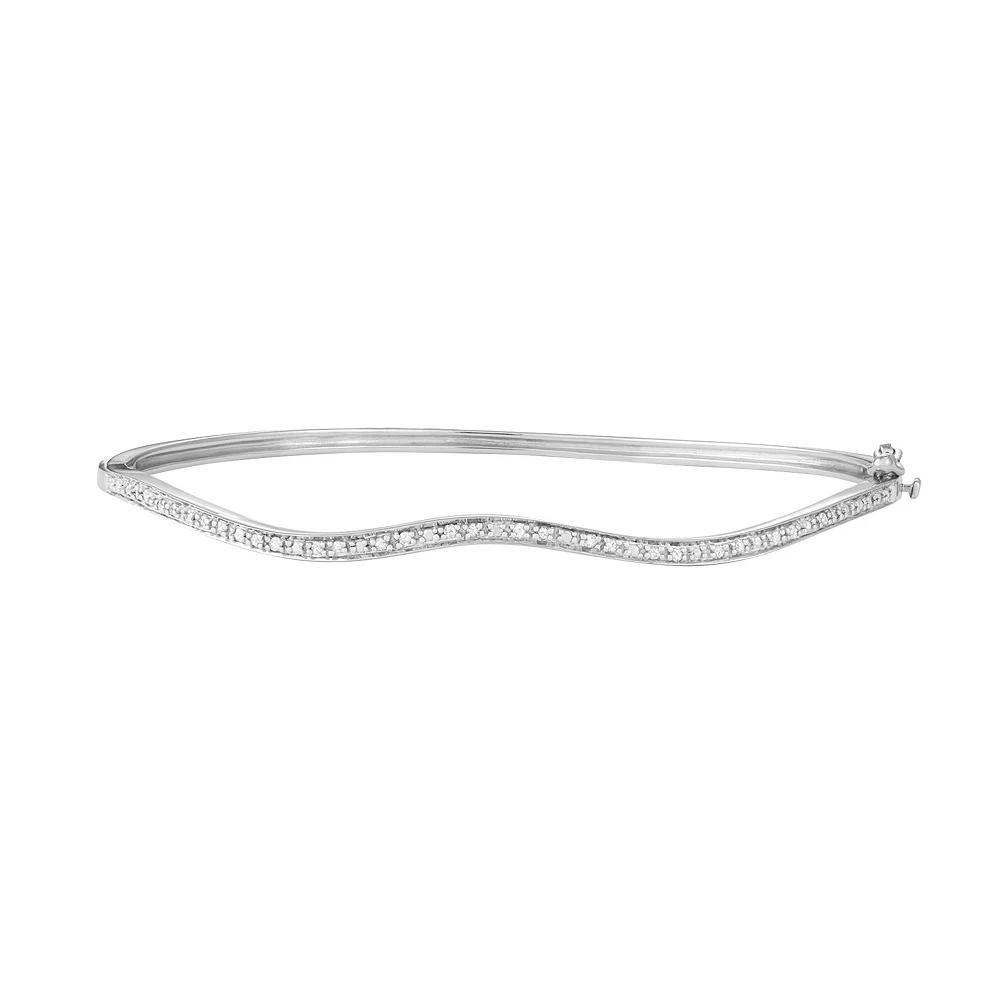 Sterling Silver 1/10 Carat T.W. Diamond Wave Bangle Bracelet, Women's Product Image