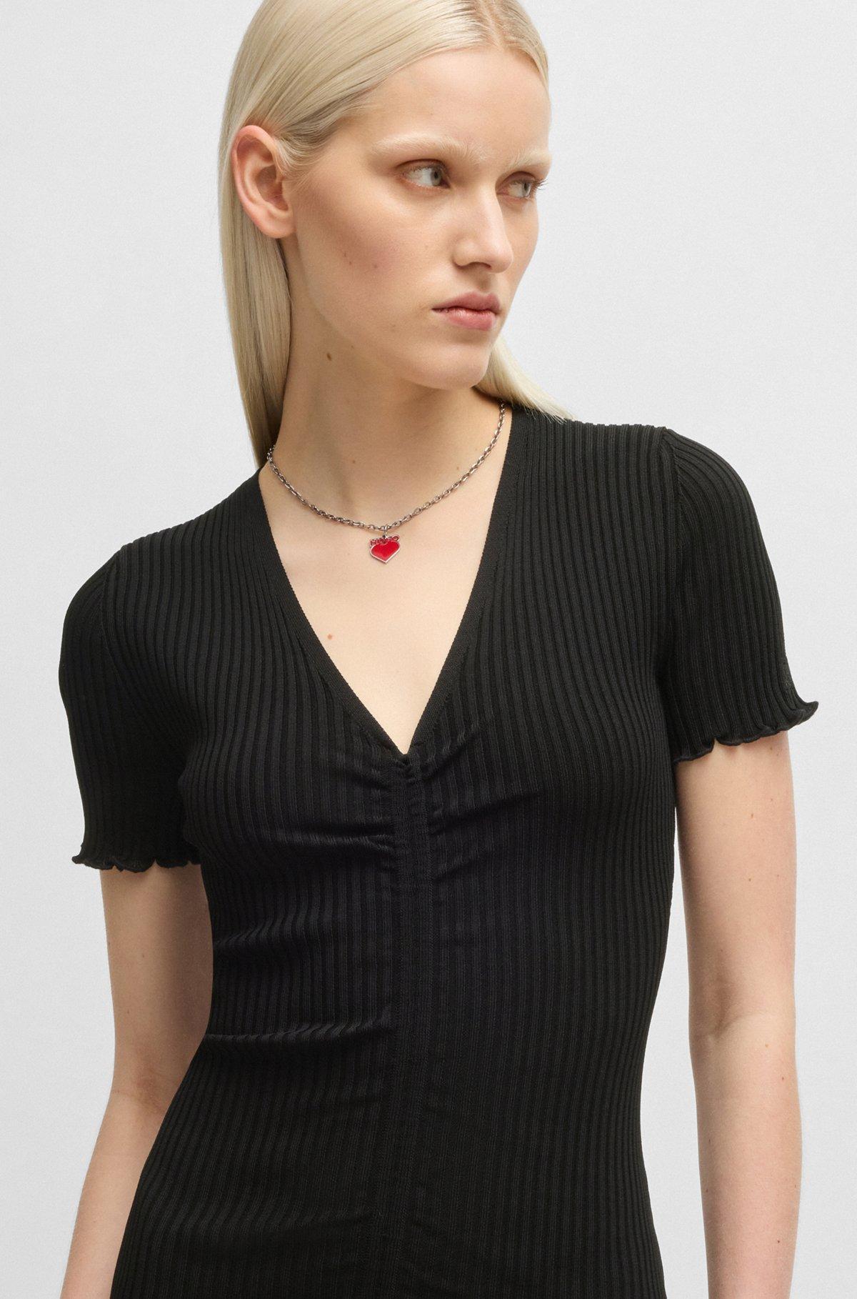 HUGO - V-neck tube dress with gathered front - Black Product Image