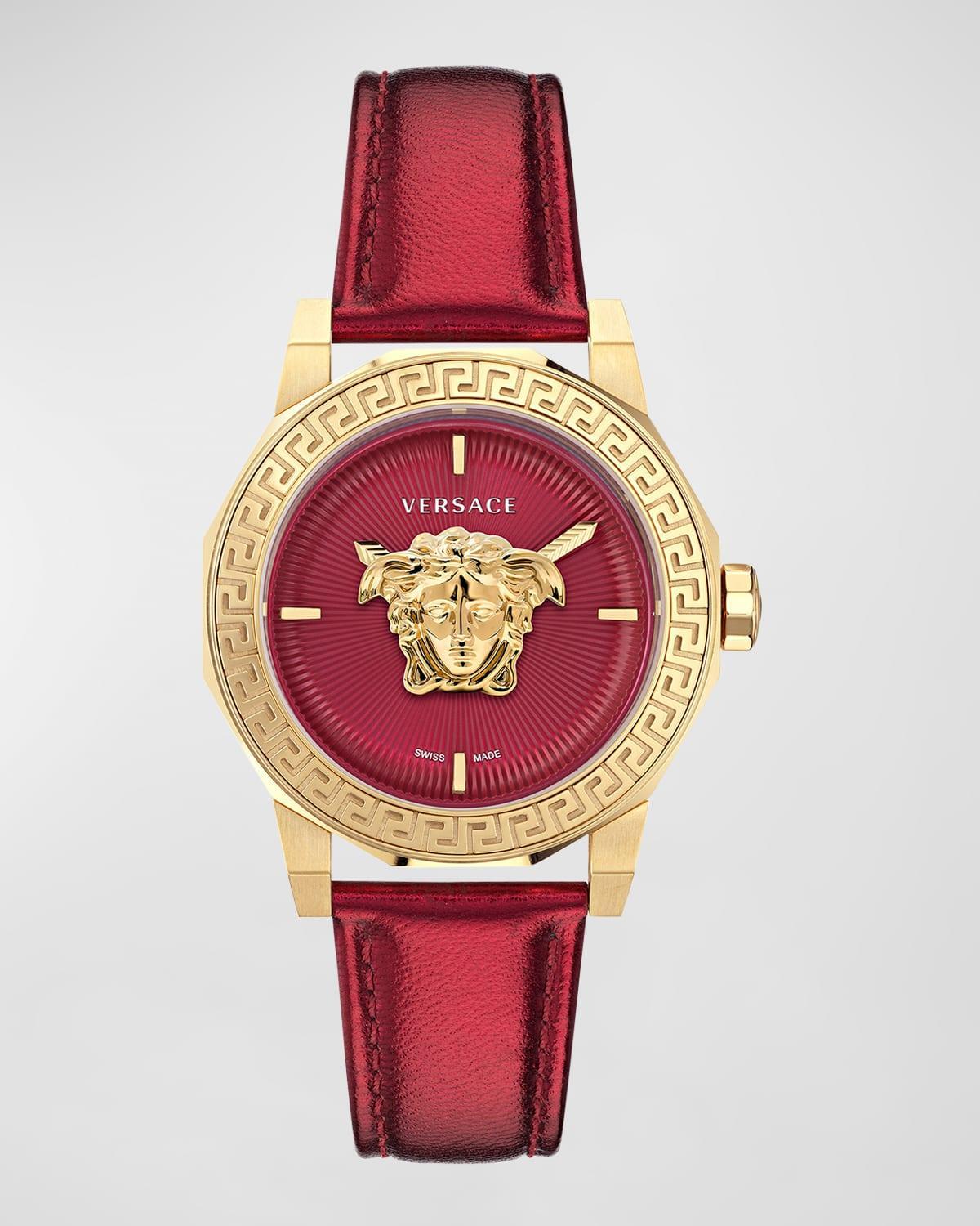 38mm Medusa Deco Watch with Leather Strap, Red Product Image