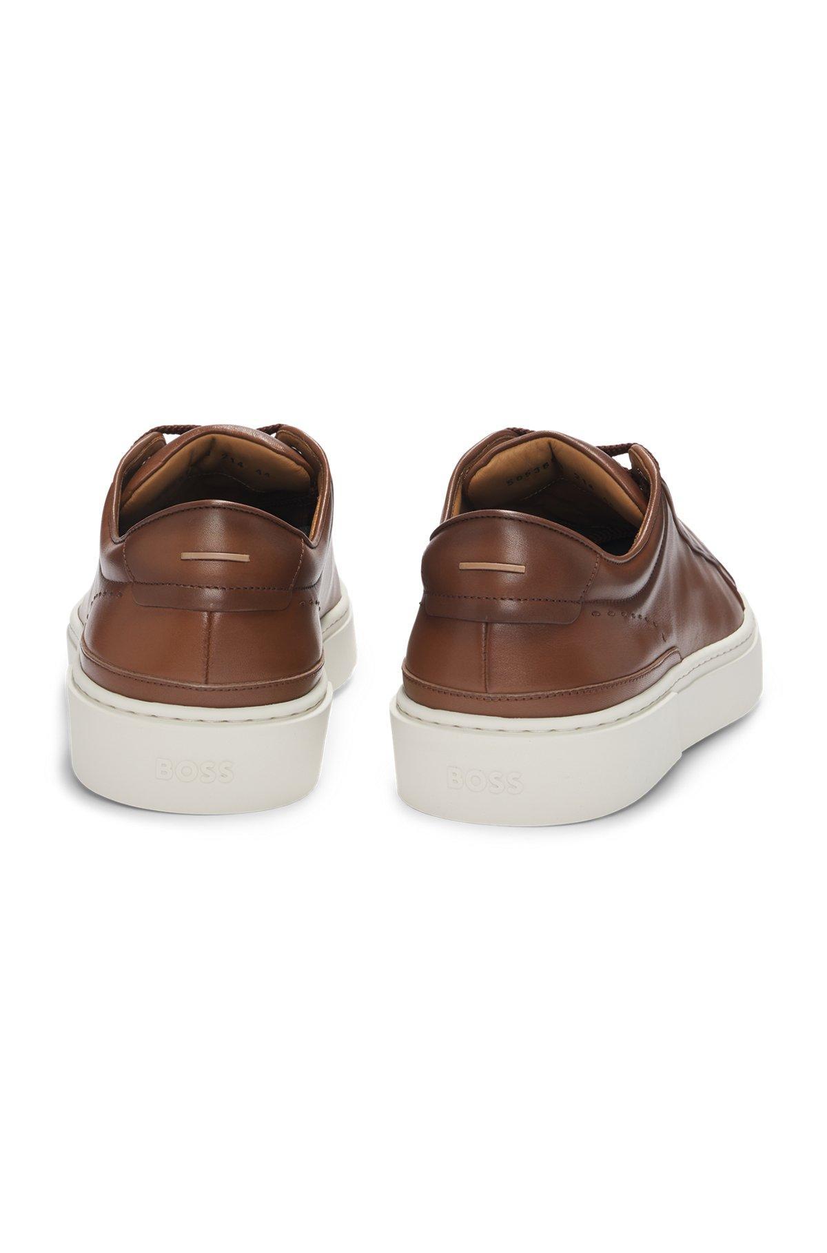BOSS - Gary low-top trainers in burnished leather - Brown Product Image