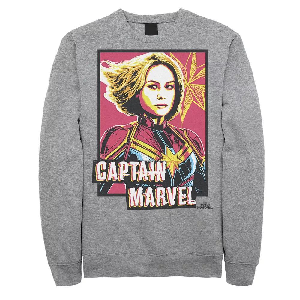 Men's Marvel Captain Marvel Saturated Portrait Poster Graphic Fleece Pullover, Size: Medium, Athletic Grey Product Image