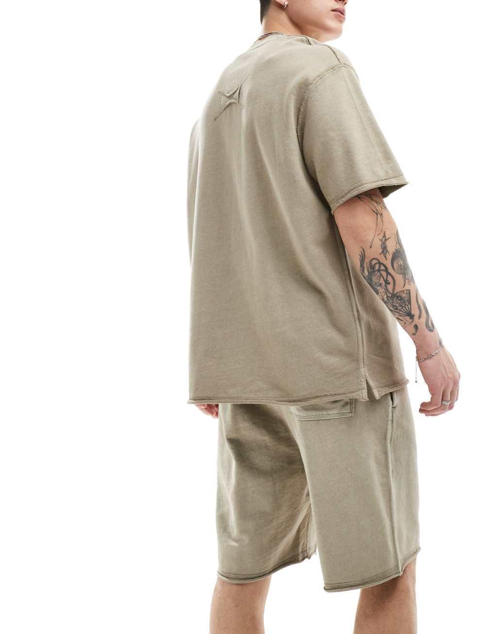 Bershka raw edge washed shorts in stone - part of a set Product Image