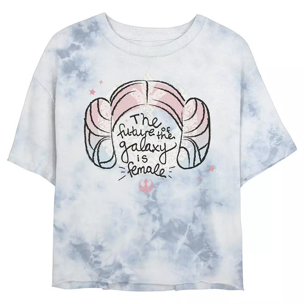 Juniors' Star Wars: Princess Leia Quote Wash Graphic Crop Tee, Women's, Size: XL, White Blue Product Image
