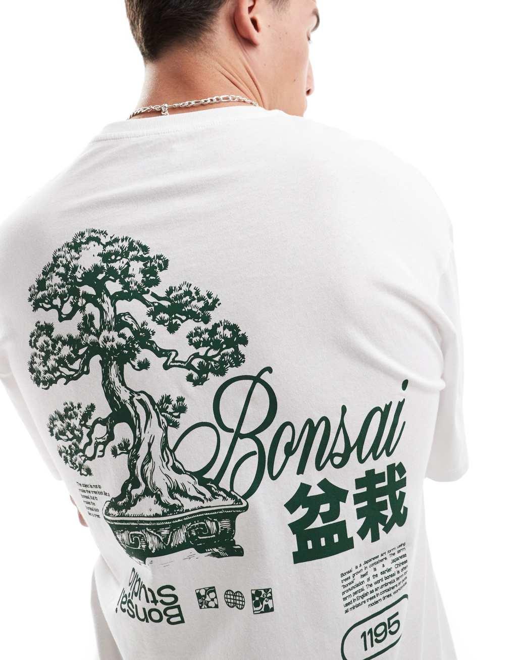 Jack & Jones oversized t-shirt with bonsai backprint in white Product Image