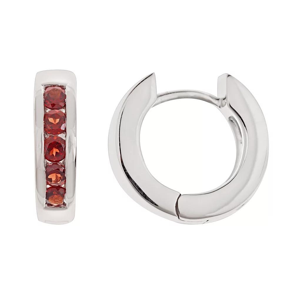 Celebration Gems Sterling Silver Garnet Hinged Hoop Earrings, Women's, Multicolor Product Image