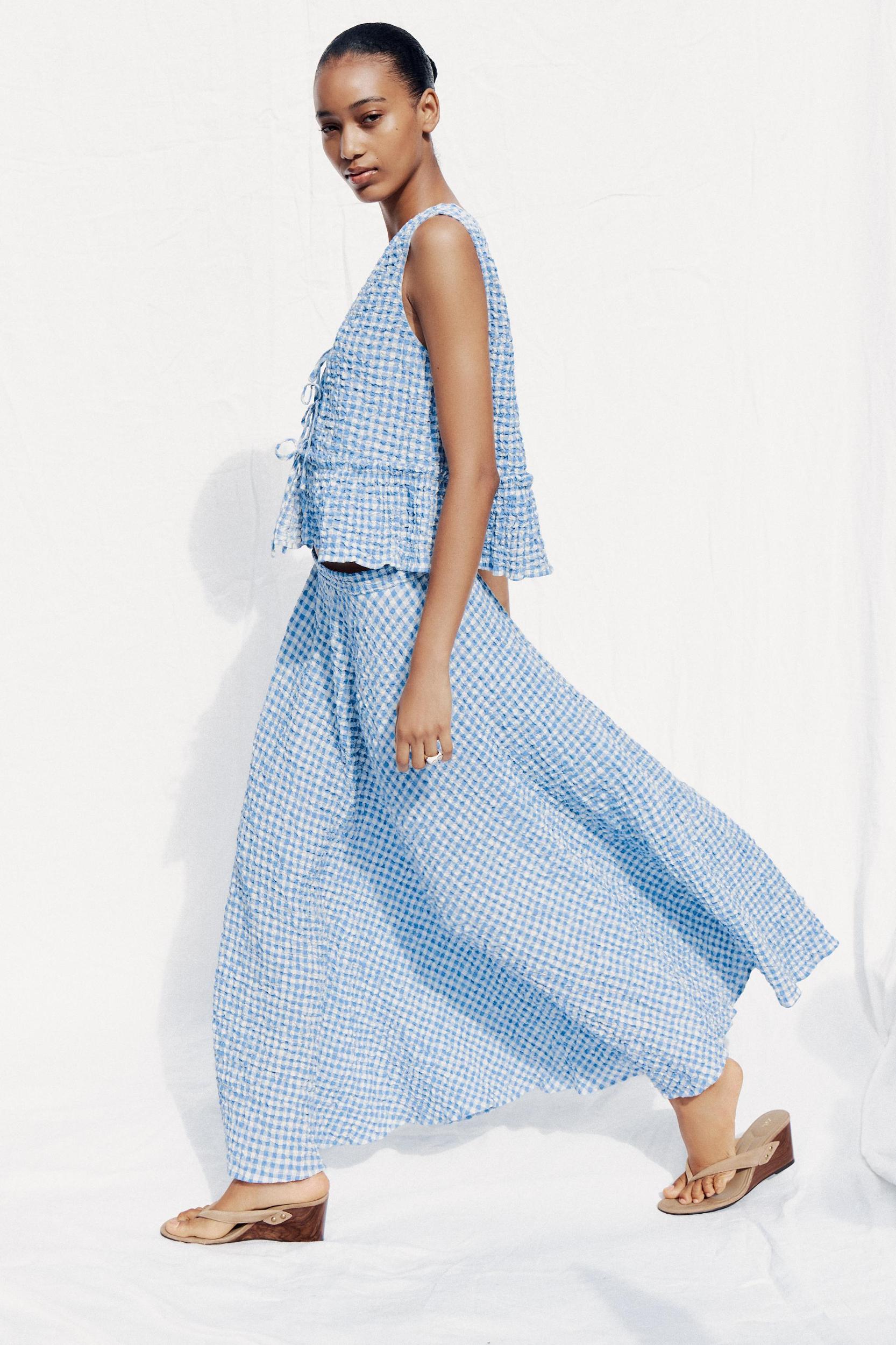 GINGHAM MIDI FLARED SKIRT Product Image