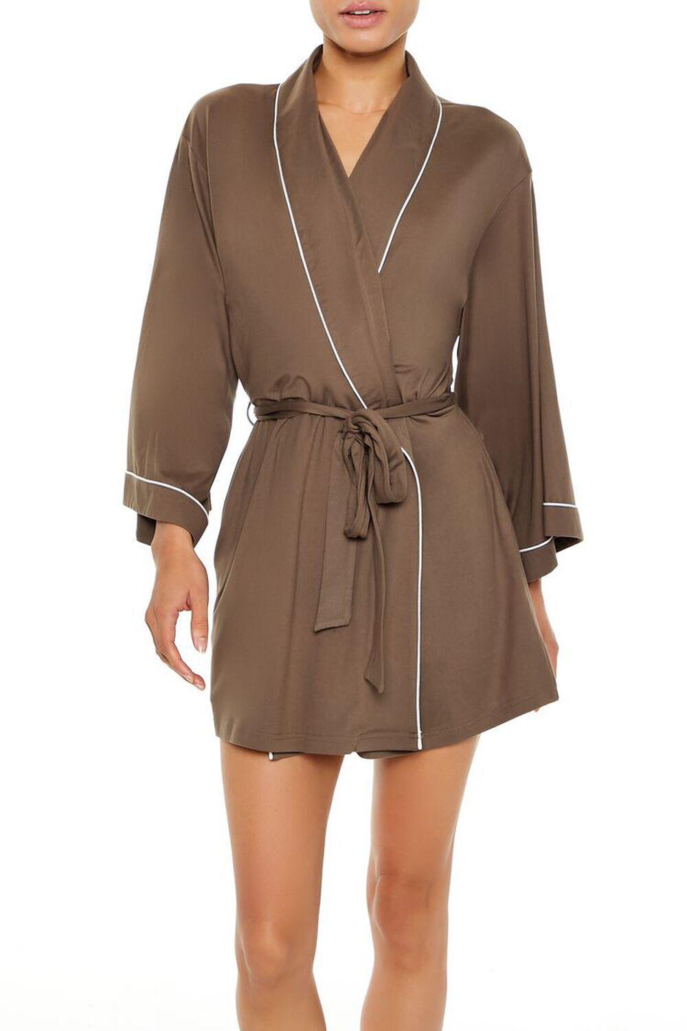 Piped-Trim Tie-Waist Robe | Forever 21 Product Image
