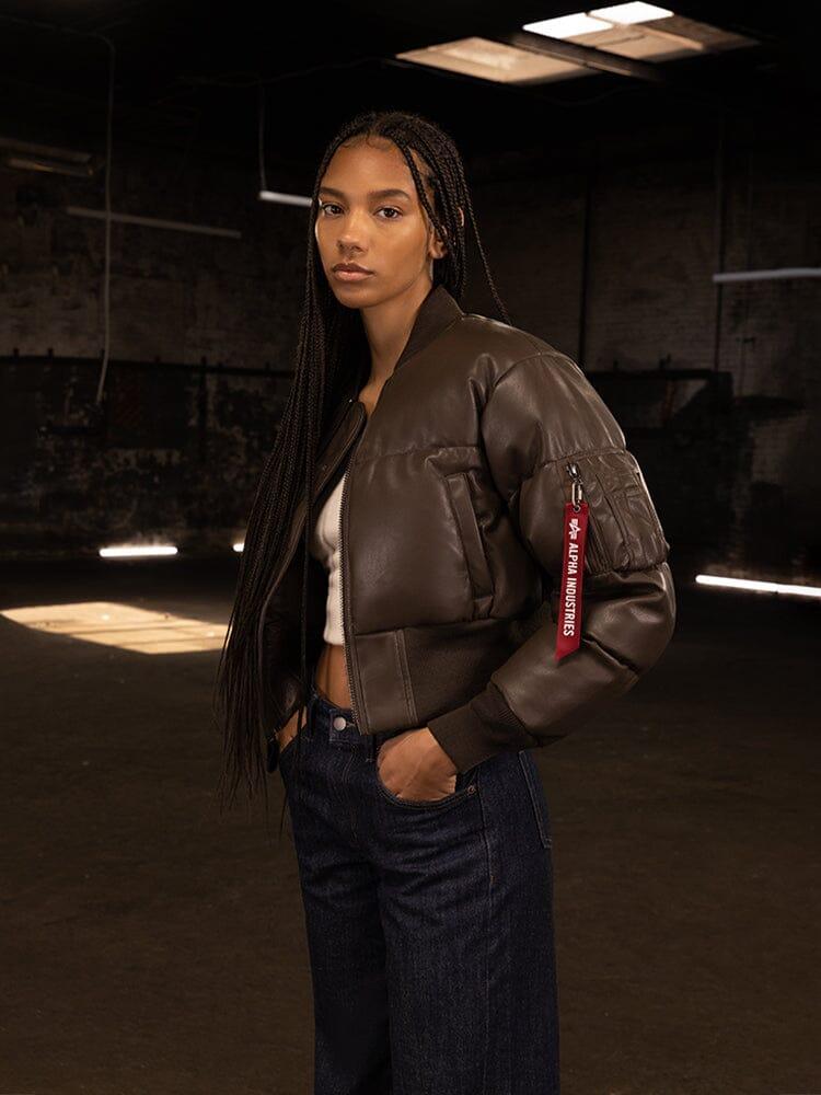 WOMEN'S SIERRA FAUX LEATHER SHORT PUFFER JACKET - CHOCOLATE / XS Product Image