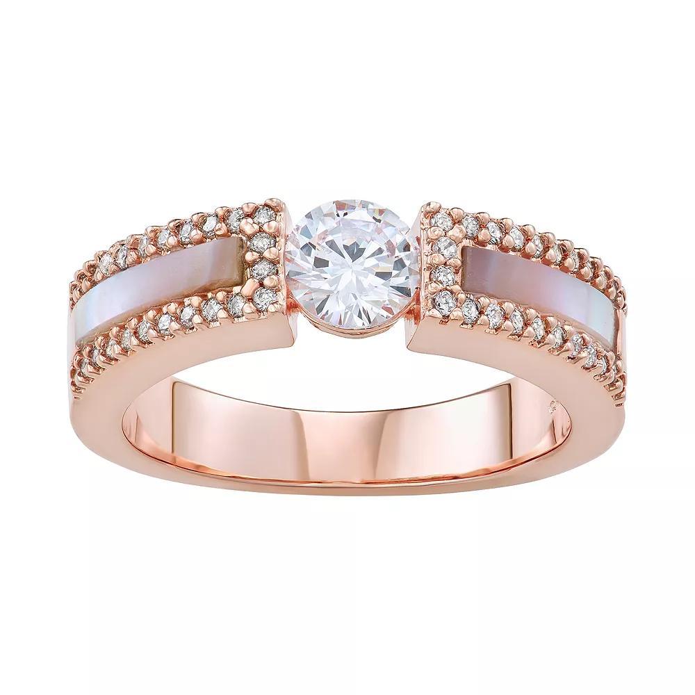 14k Rose Gold Over Silver Cubic Zirconia & Mother-of-Pearl Ring, Womens Pink Tone Product Image