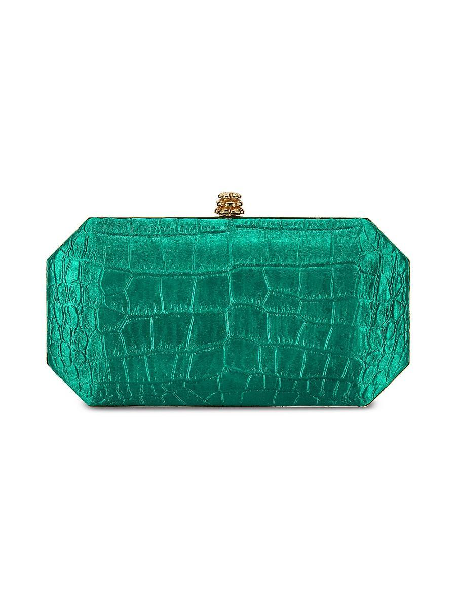 Womens Perry Clutch Small in Stamped Satin with Gold Hardware Product Image