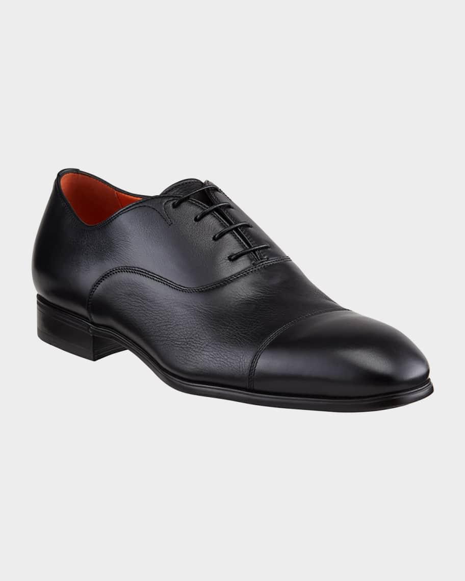 Mens Burnished Leather Cap-Toe Lace-Up Shoes Product Image