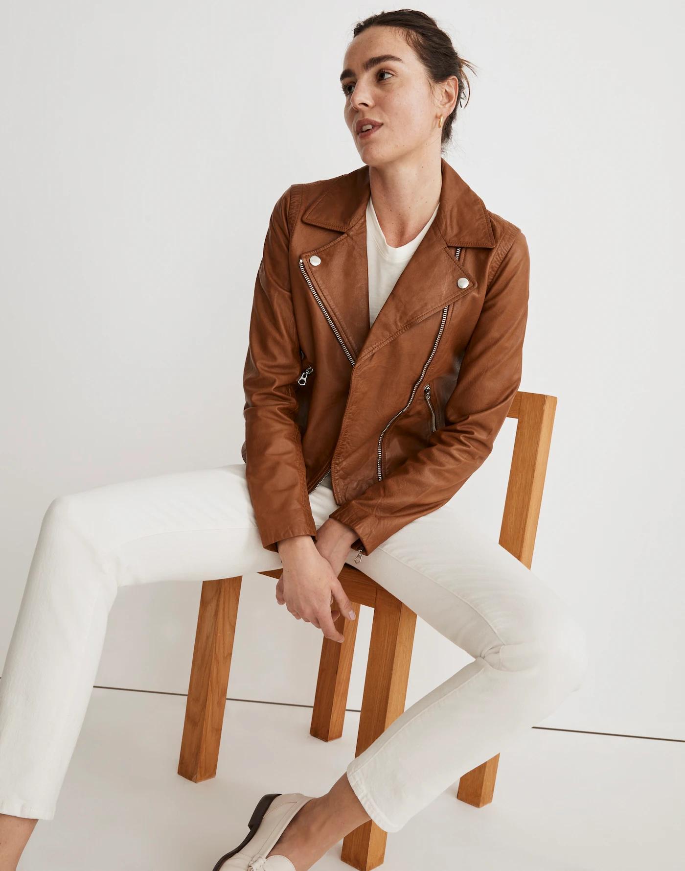 The Washed Leather Motorcycle Jacket Product Image