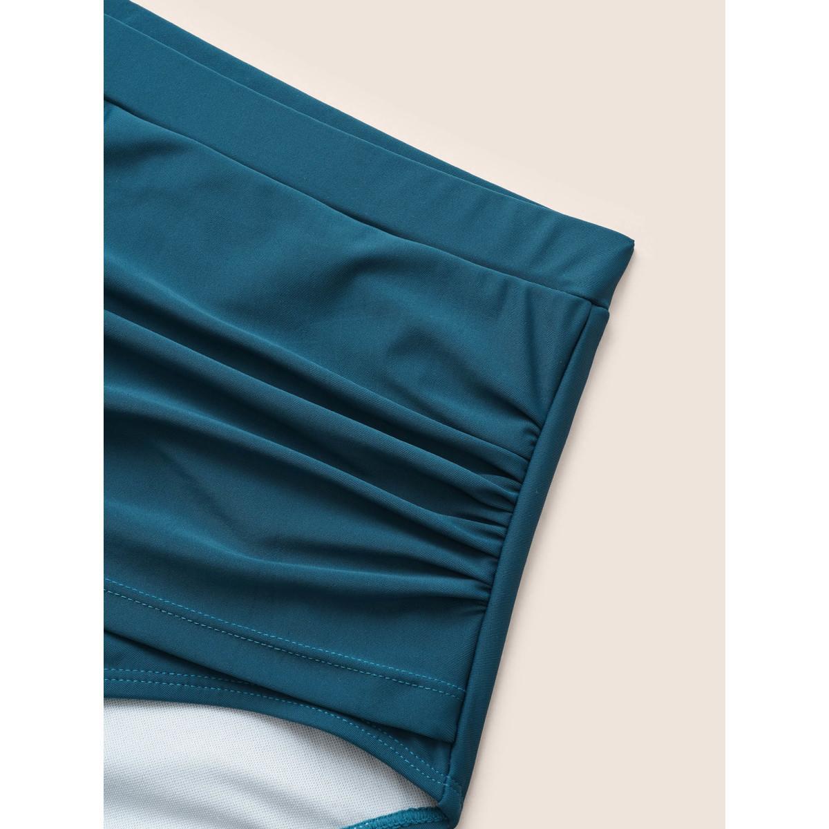 Plus Size Solid Ruched High Rise Swim Bottom Women's Swimwear Cyan Beach Non High stretch Skinny High Rise Curve Swim Bottoms BloomChic 30/6X Product Image