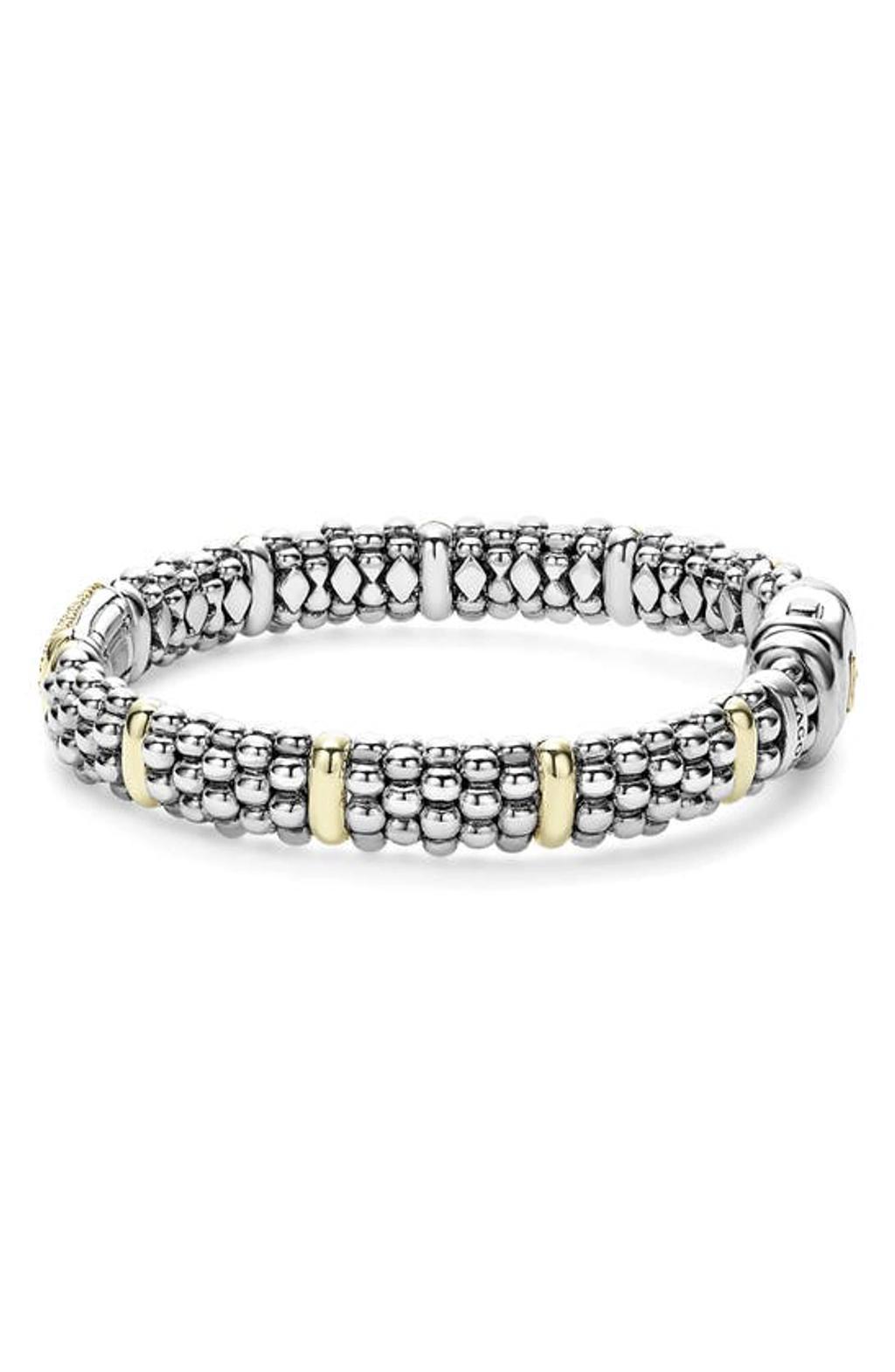 LAGOS 18k Yellow Gold & Sterling Silver Signature Caviar Pink Sapphire Pave Link Bracelet In Silver/gold Product Image