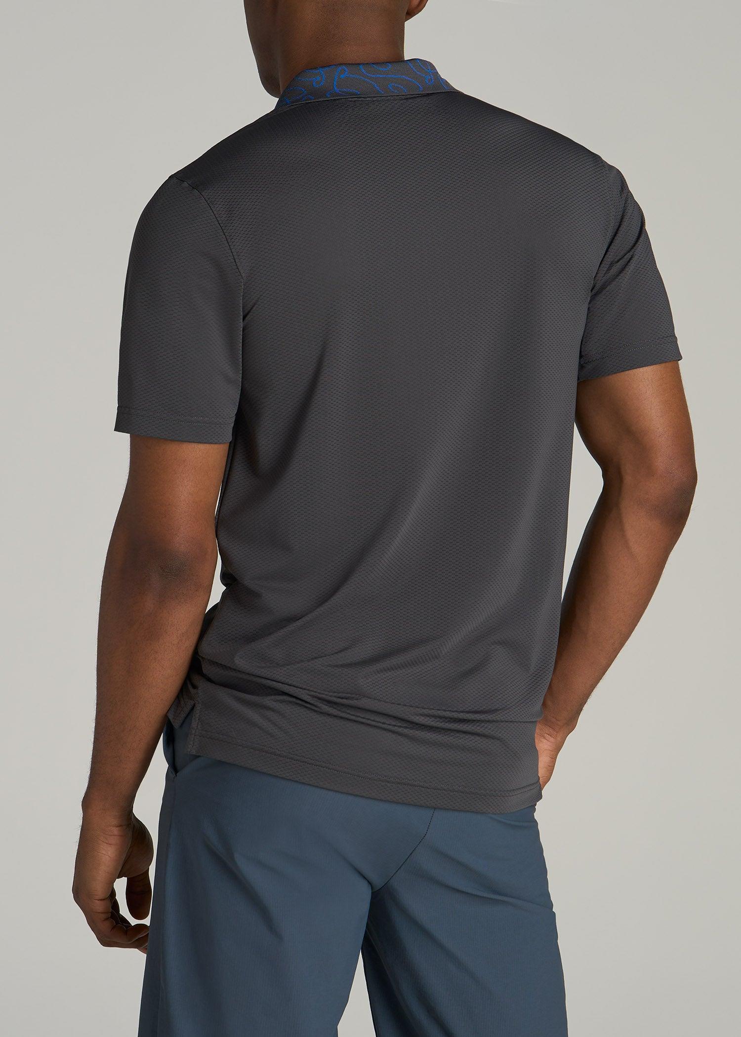 Jacquard Knit Collar Golf Polo Shirt for Tall Men in Steel Grey Product Image