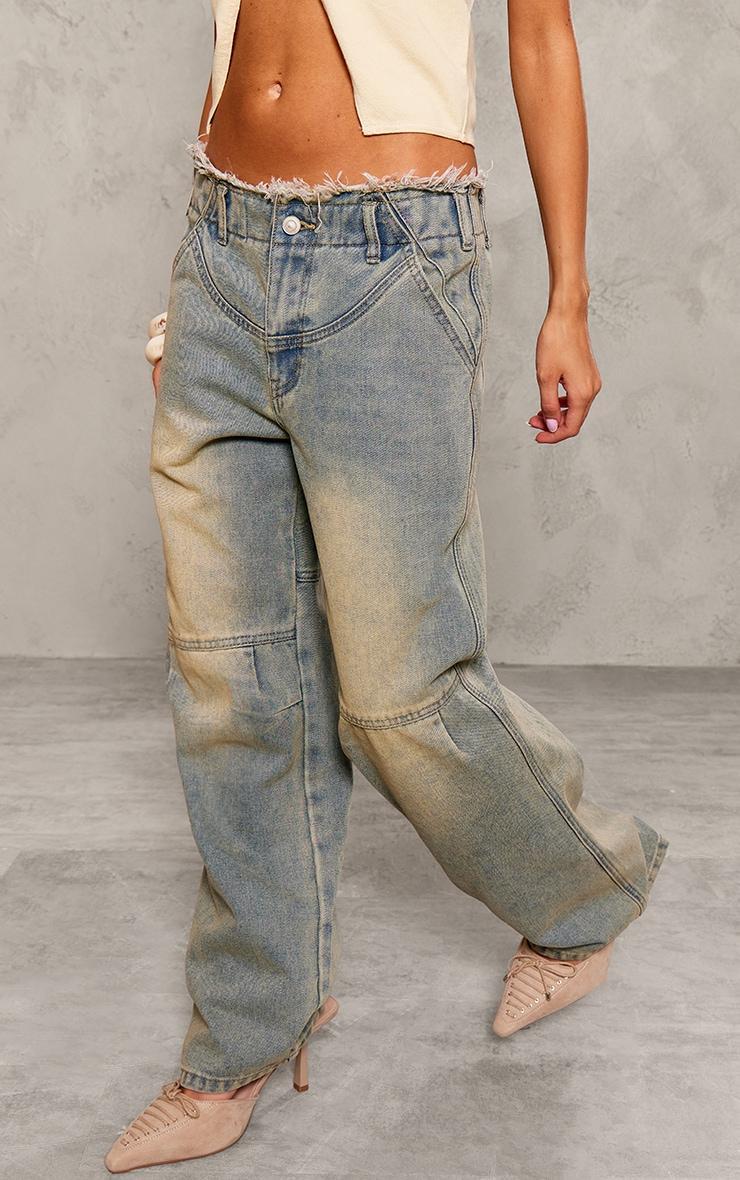 Petite Vintage Frayed Edge Waistband Boyfriend Jeans Product Image