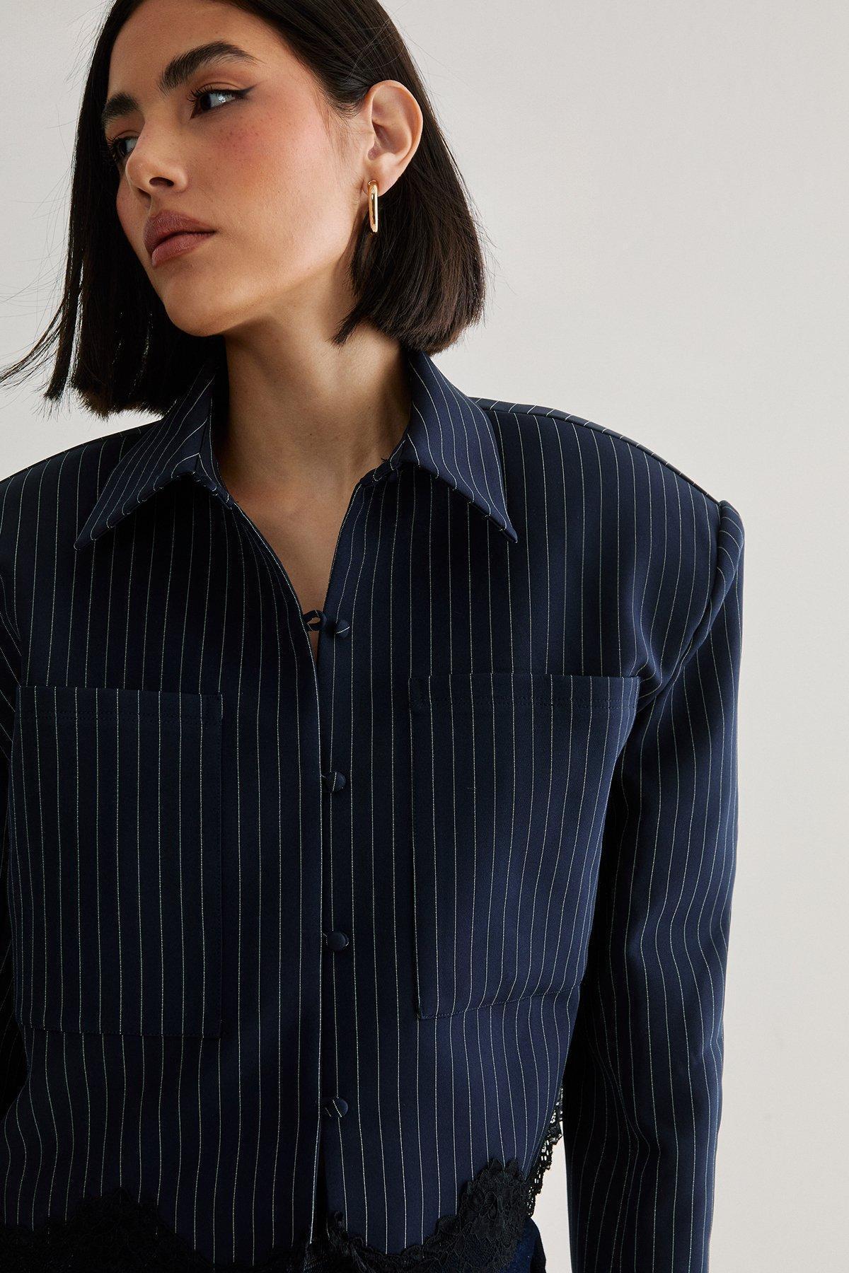 Lace Hem Tailored Pinstripe Jacket Product Image