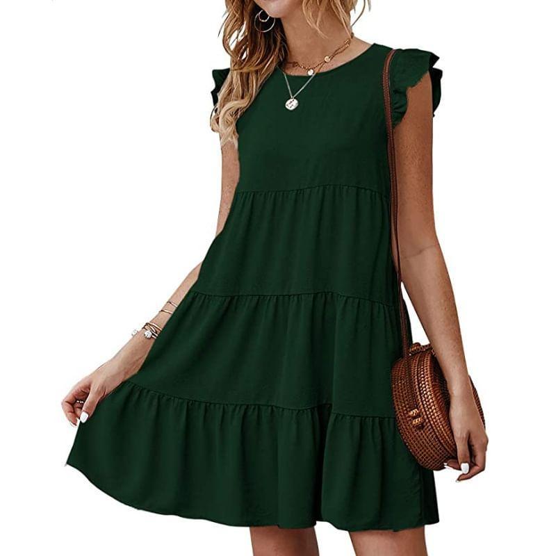 Sleeveless Plain Ruffled-Trim Mini A-Line Dress Product Image