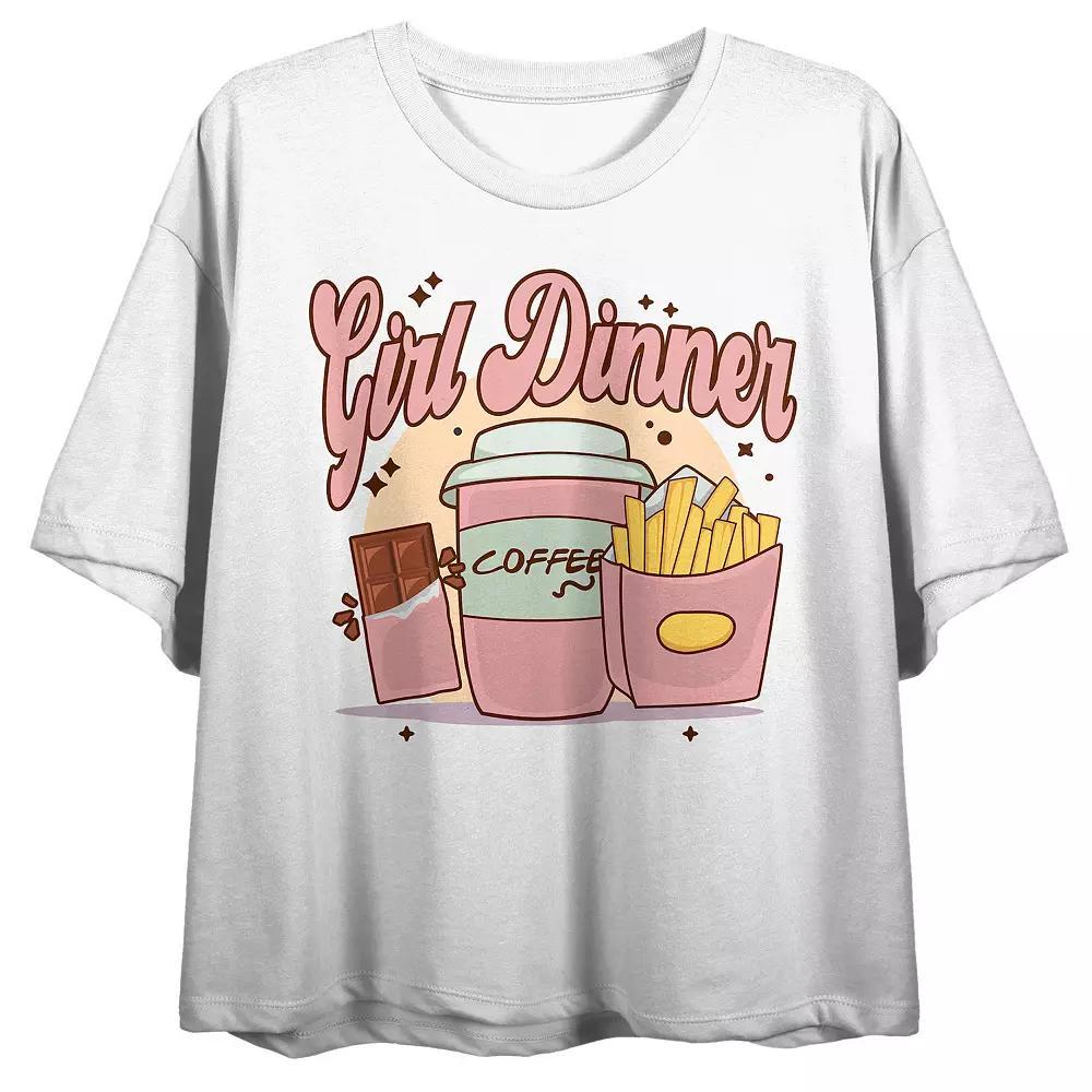 Juniors' Girl Dinner Chocolate & Coffee Boxy Crewneck Graphic Tee, Girl's, Size: Large, White Product Image