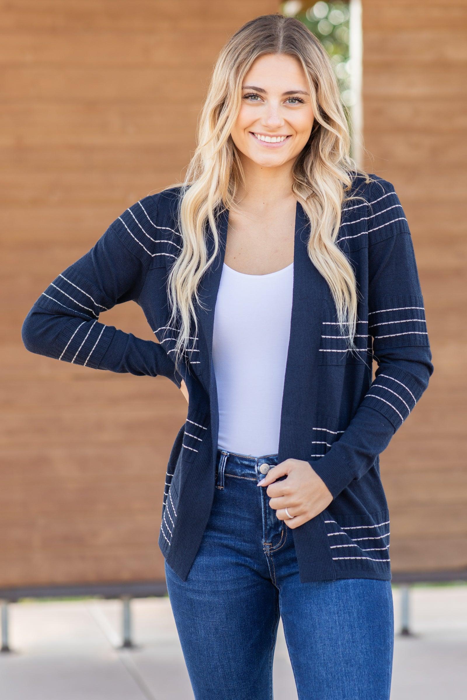 Stitch Striped Open Front Cardigan Product Image
