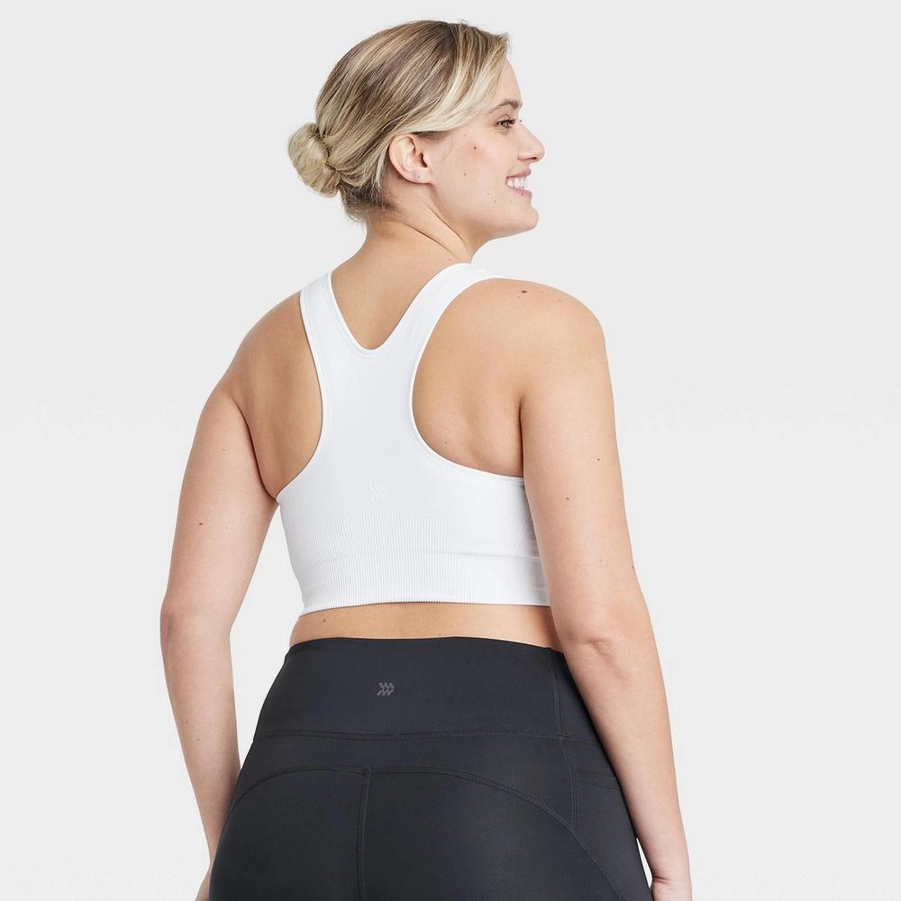 Womens Seamless Medium Support Racerback Midline Sports Bra - All In Motion White S: Removable Padding, Knit Product Image