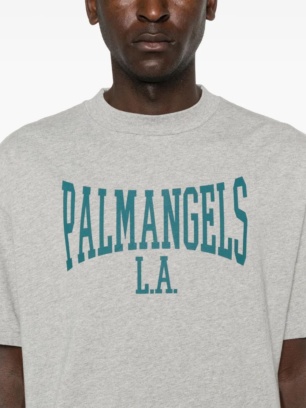PALM ANGELS Logo-print Cotton T-shirt In Melange Grey Petrol Product Image