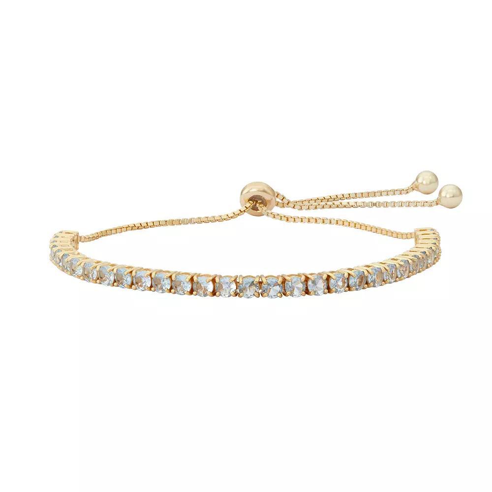 14k Gold Over Silver Lab-Created Aquamarine Lariat Bracelet, Women's, Size: 9", Blue Product Image