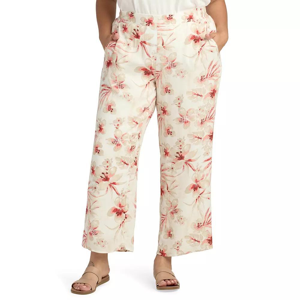 Plus Size AB Studio Back Elastic Waist Pants, Womens C Pink Floral Product Image