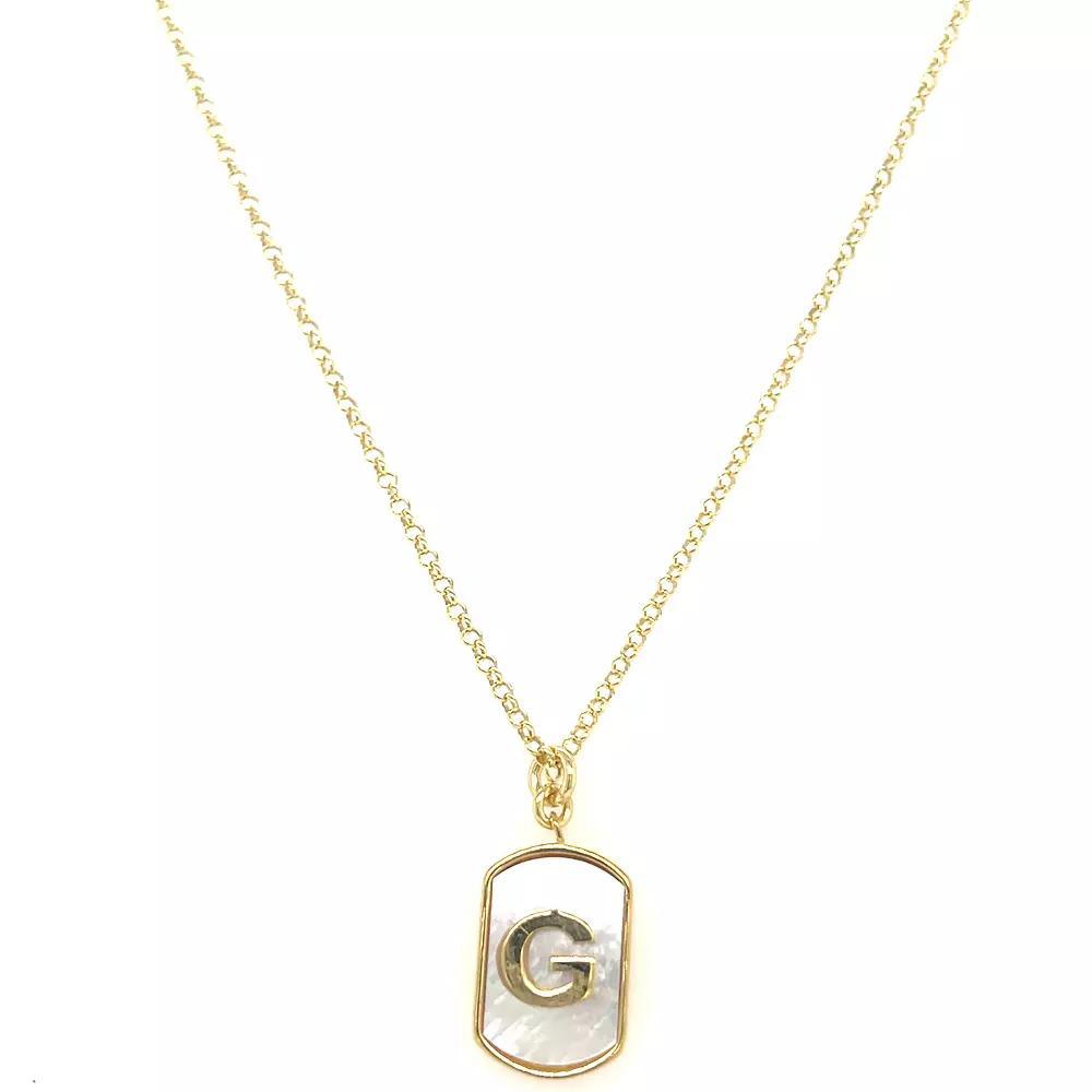 Meshmerise 18k Gold Over Silver Mother-Of-Pearl Initial Dog Tag Necklace, Women's, Size: 16-18" ADJ, Gold Tone G Product Image