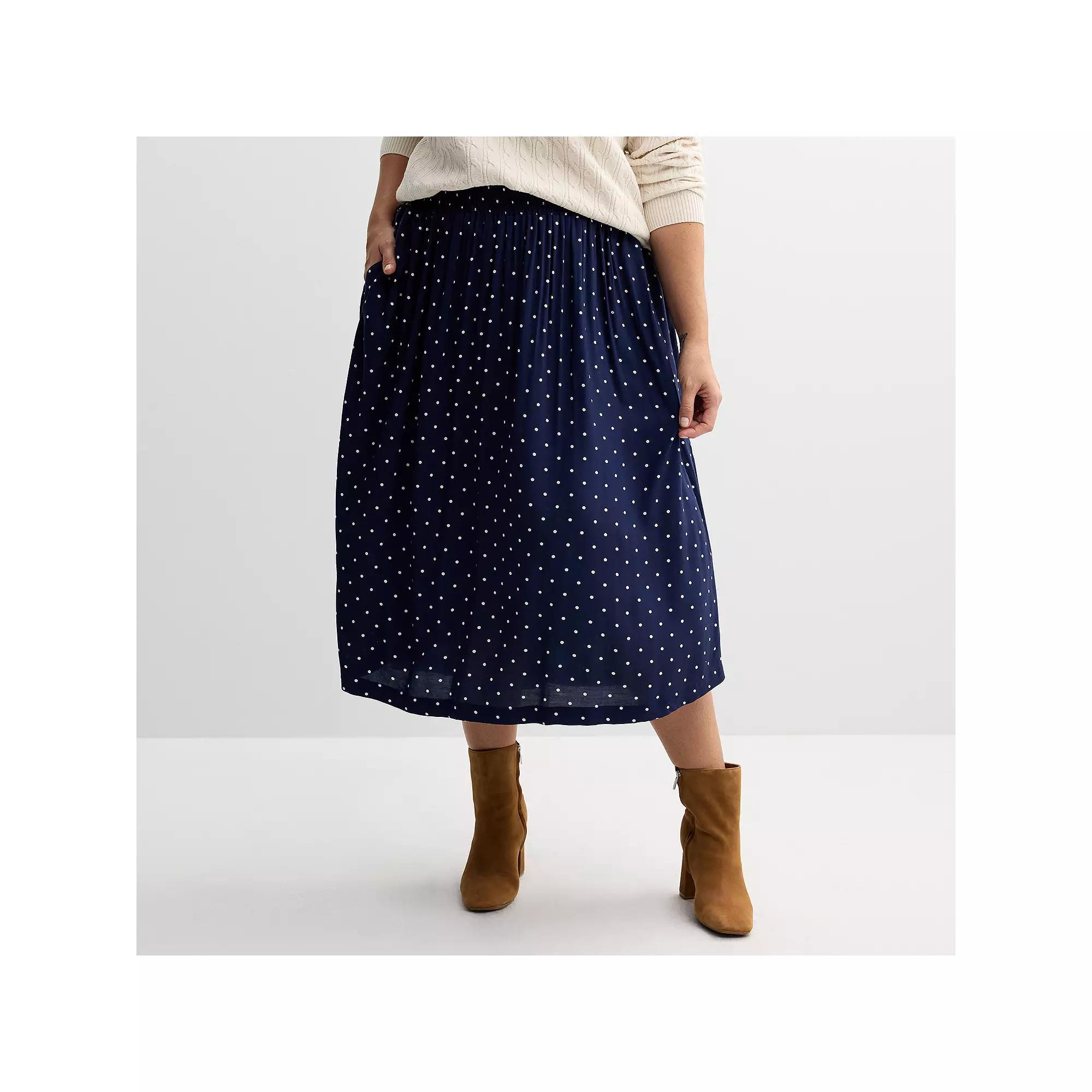 Plus Size Croft & Barrow® Polished Front Pull-On Skirt, Women's, Size: 2XL, Blue Blooms Product Image