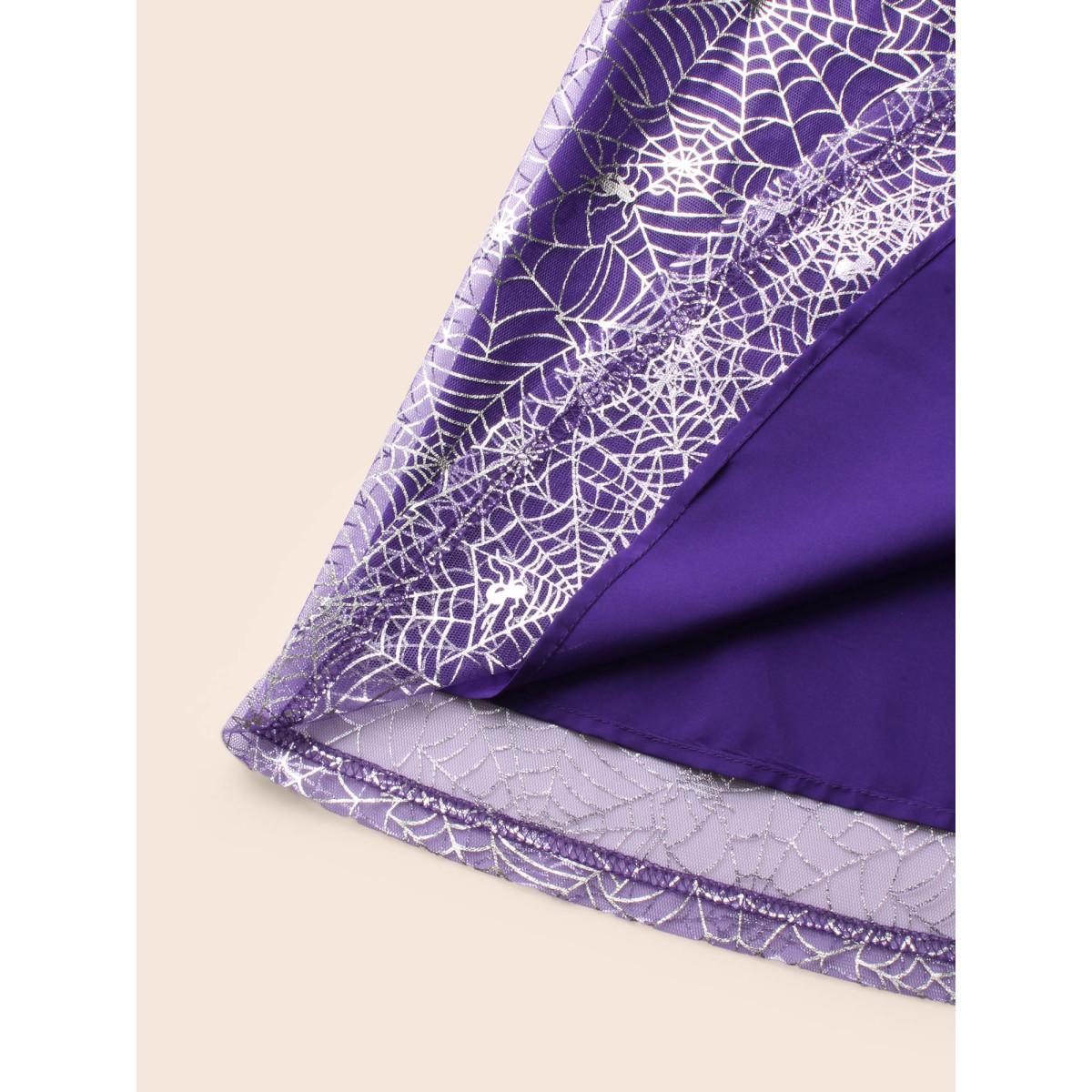 Plus Size Spiderweb Printed A-line Skirt Women BlueViolet Cocktail See through No stretch Side seam pocket Party Skirts BloomChic 10/M Product Image