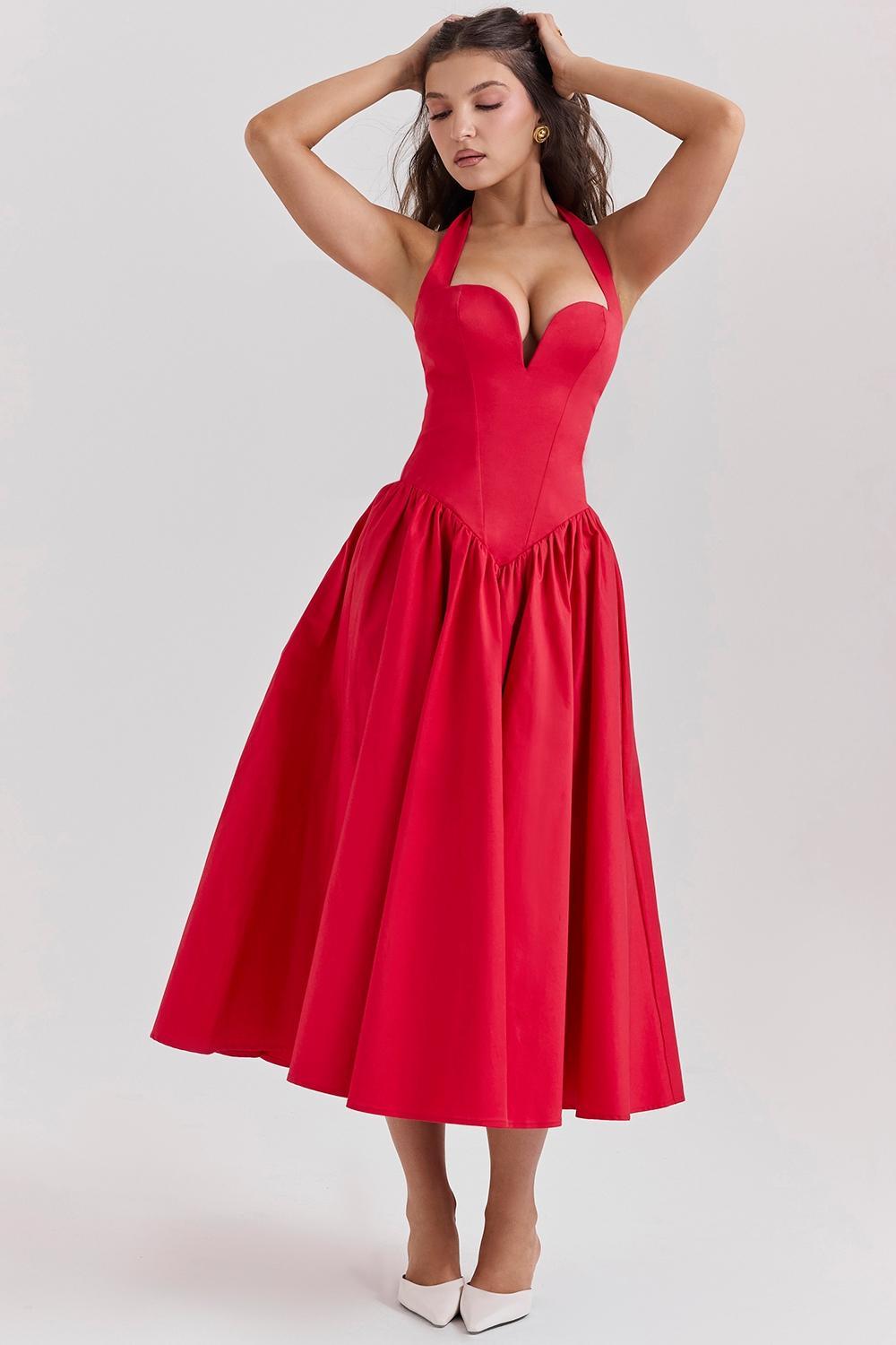 Coquette Scarlet Halter Midi Dress Product Image