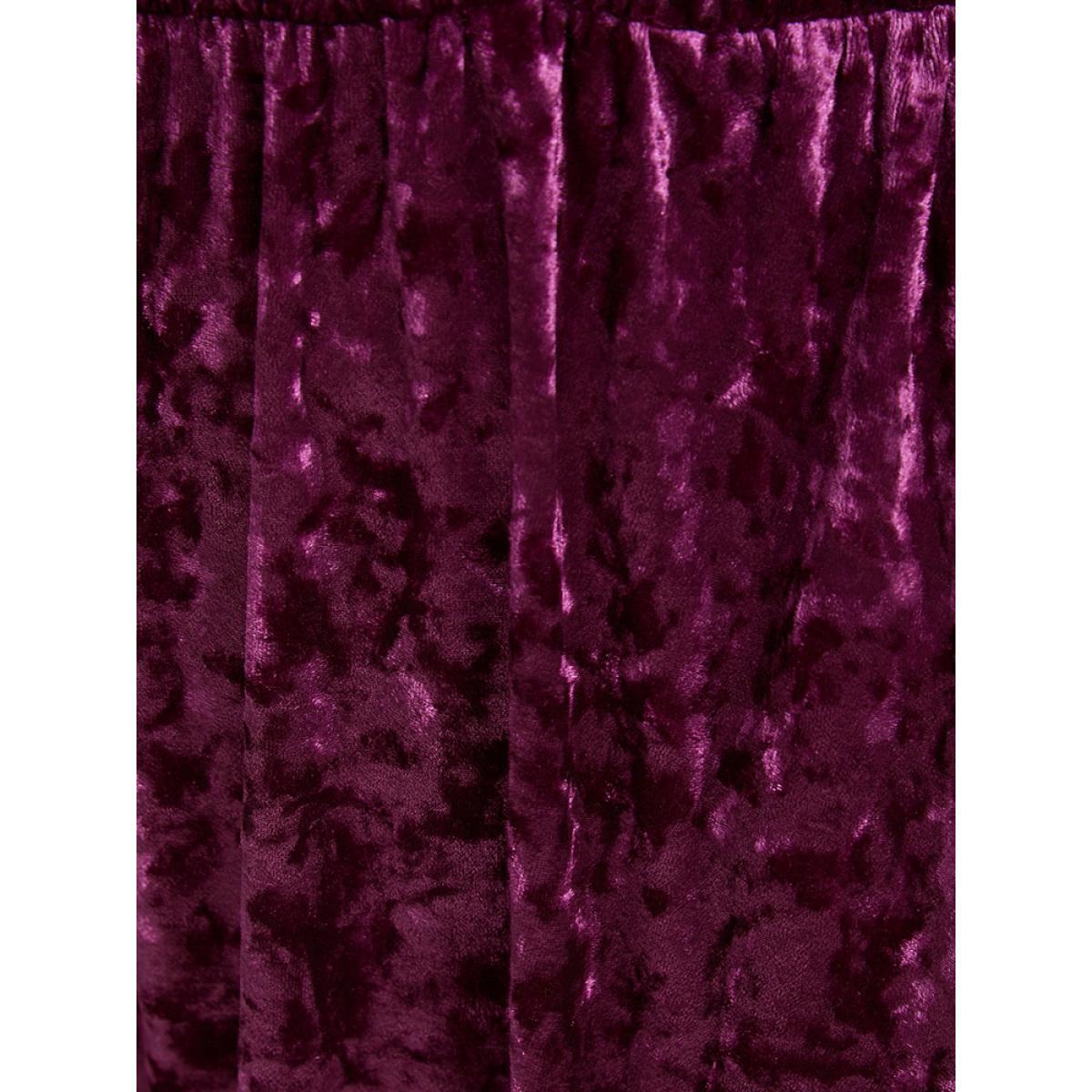 Plus Size Solid Cold Shoulder Pocket Bell Sleeve Velvet Dress RedViolet Women Party Elastic Waist Cold Shoulder Long Sleeve Curvy Midi Dress BloomChic 26/4X Product Image