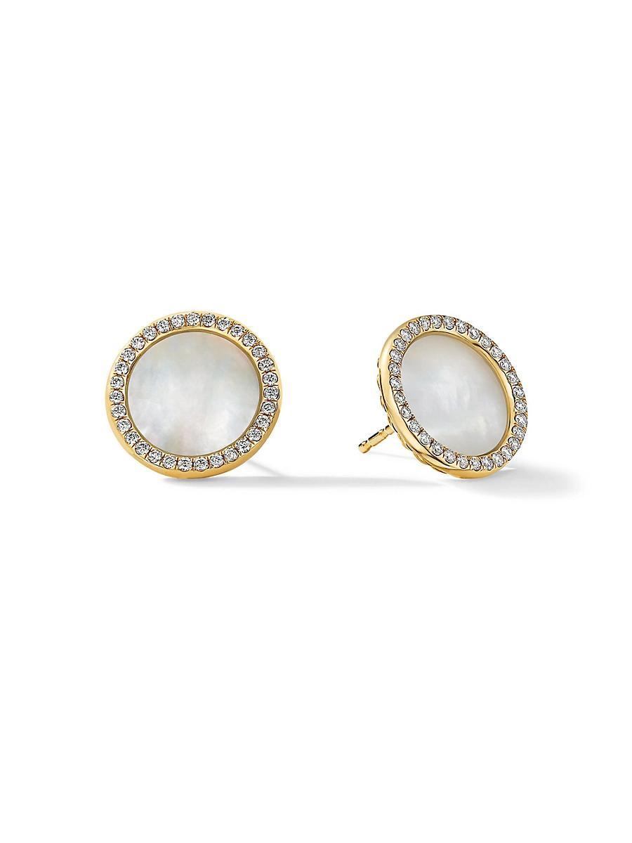 David Yurman 18K Yellow Gold Dy Elements Button Earrings with Mother of Pearl & Diamonds Product Image