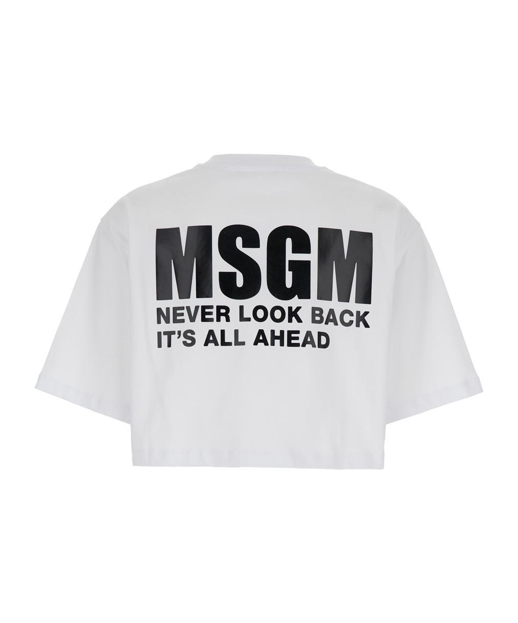 MSGM Cropped Cotton T-shirt In White Product Image