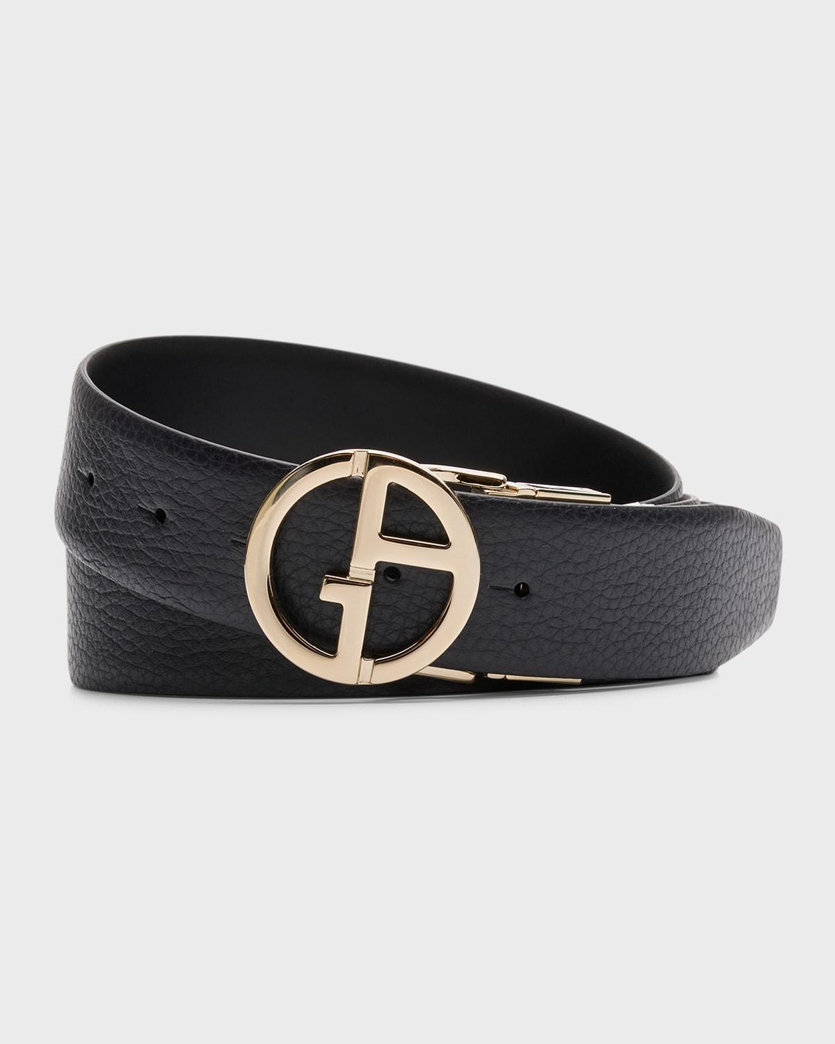 Mens Monogram-Buckle Leather Belt Product Image