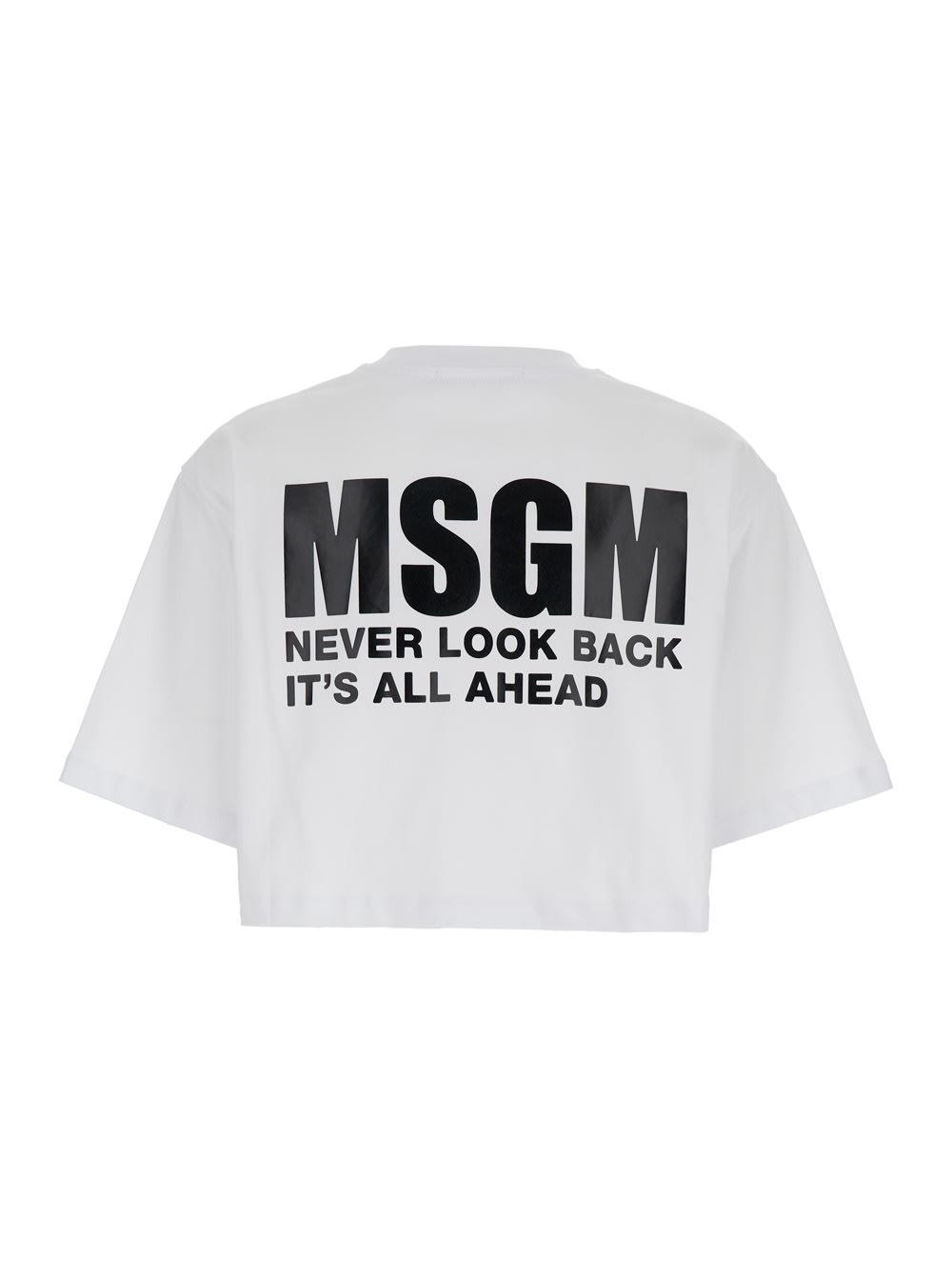 MSGM Cropped Cotton T-shirt In White Product Image
