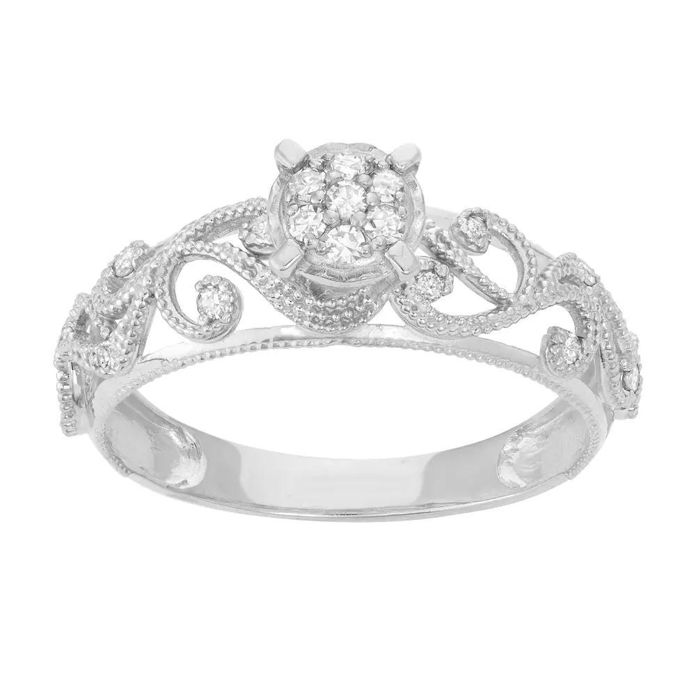 Tiara 10k Gold 1/4 Carat T.W. Diamond Filigree Engagement Ring, Women's, Size: 8, 10k Rose Gold Product Image