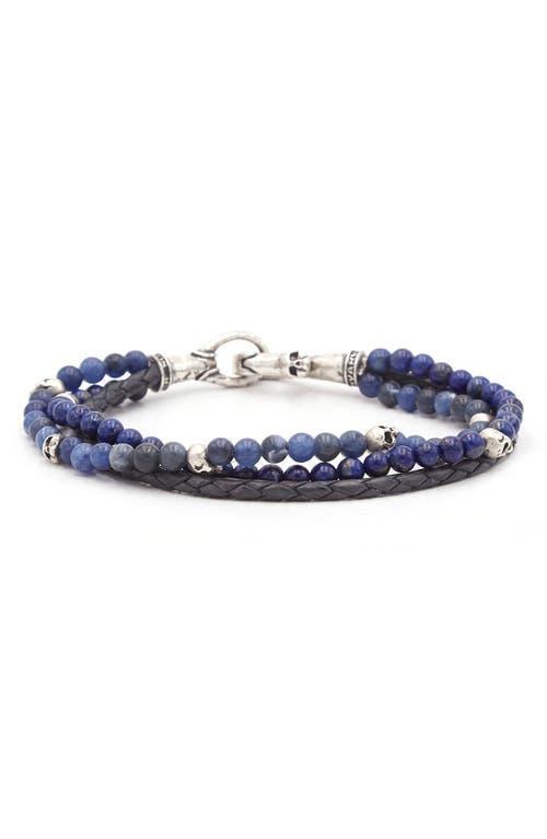 Mens Multi-Strand Leather & Lapis Beaded Bracelet Product Image