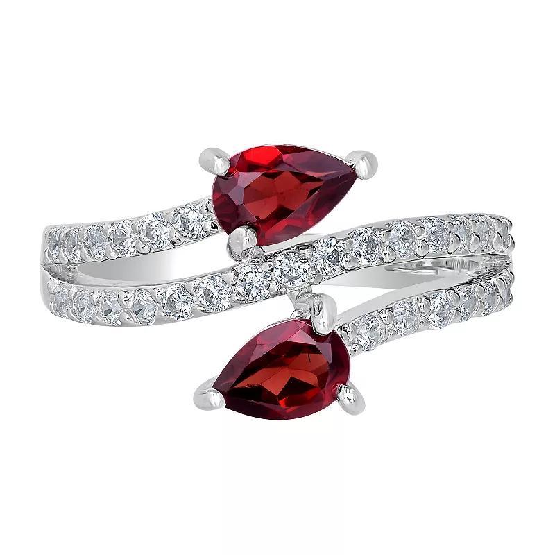 Gemistry Sterling Silver Stone & Cubic Zirconia Pear Bypass Ring, Womens White Topaz Product Image