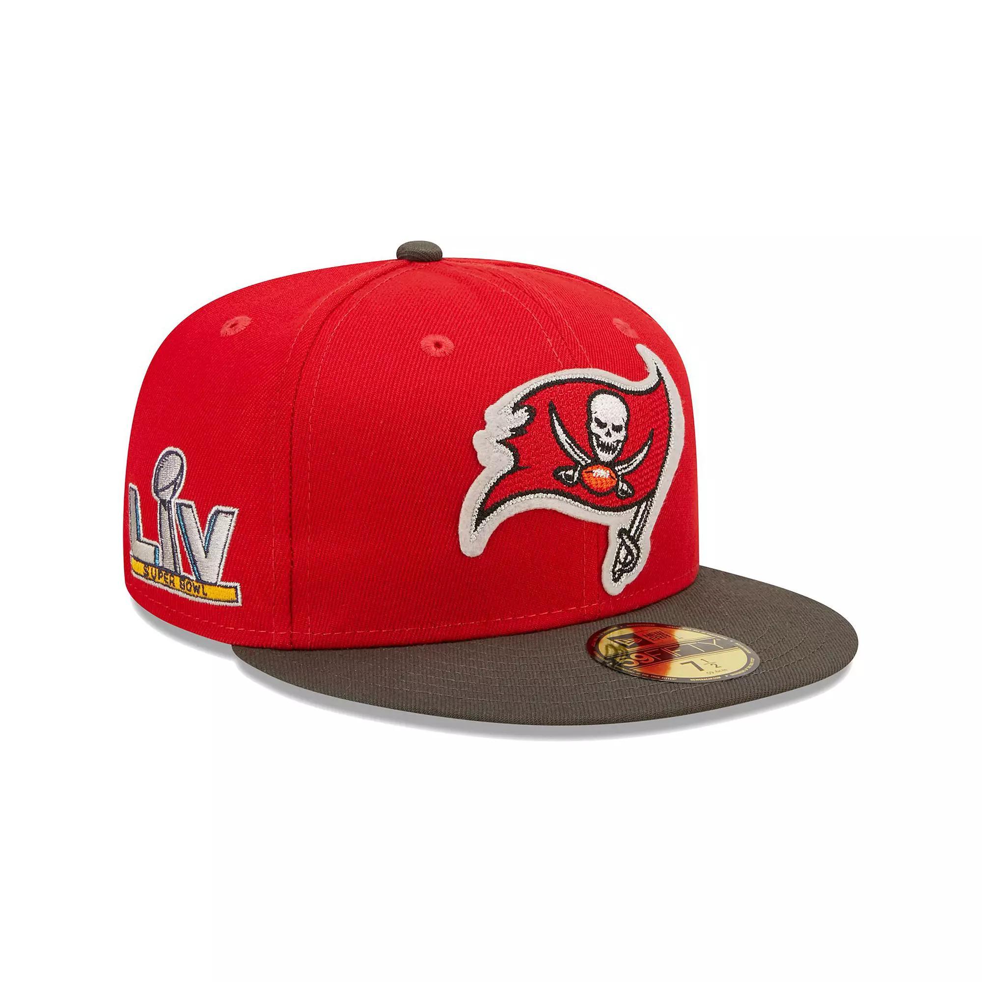 Men's New Era Red/Pewter Tampa Bay Buccaneers Super Bowl LV Letterman 59FIFTY Fitted Hat, Size: 7 5/8 Product Image